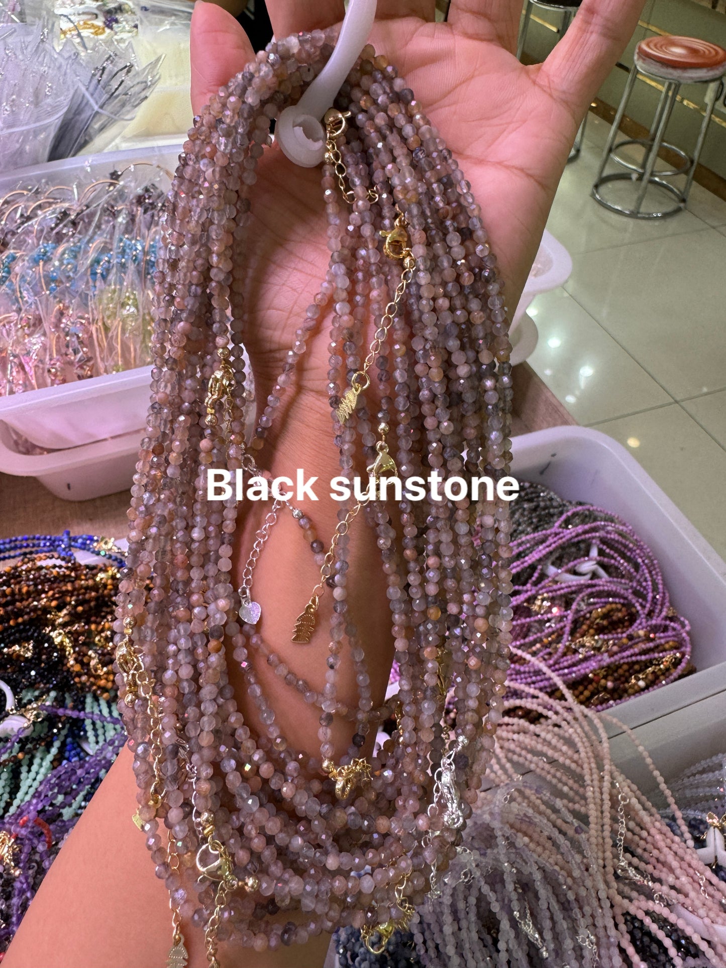 Adjustable necklace /choker necklace black sunstone